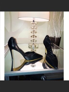 Zara Black Pointed-Toe Stiletto Heels with Ankle Strap